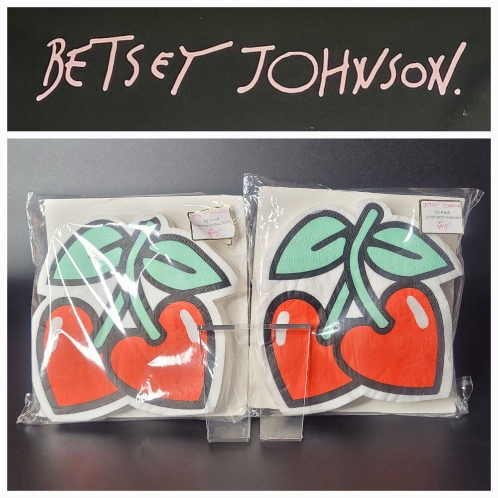 Betsey Johnson Big‎ Red Heart Cherry Luncheon Napkins 2 Packs Of 32 NIP
